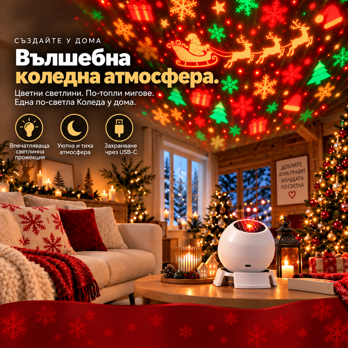 𝑺𝑪𝑵𝑫𝑹® 🎅🎅 Вълшебен коледен проектор и нощна лампа🍹🍹– Превърнете всяка стая във вълшебен коледен свят 🎄✨
