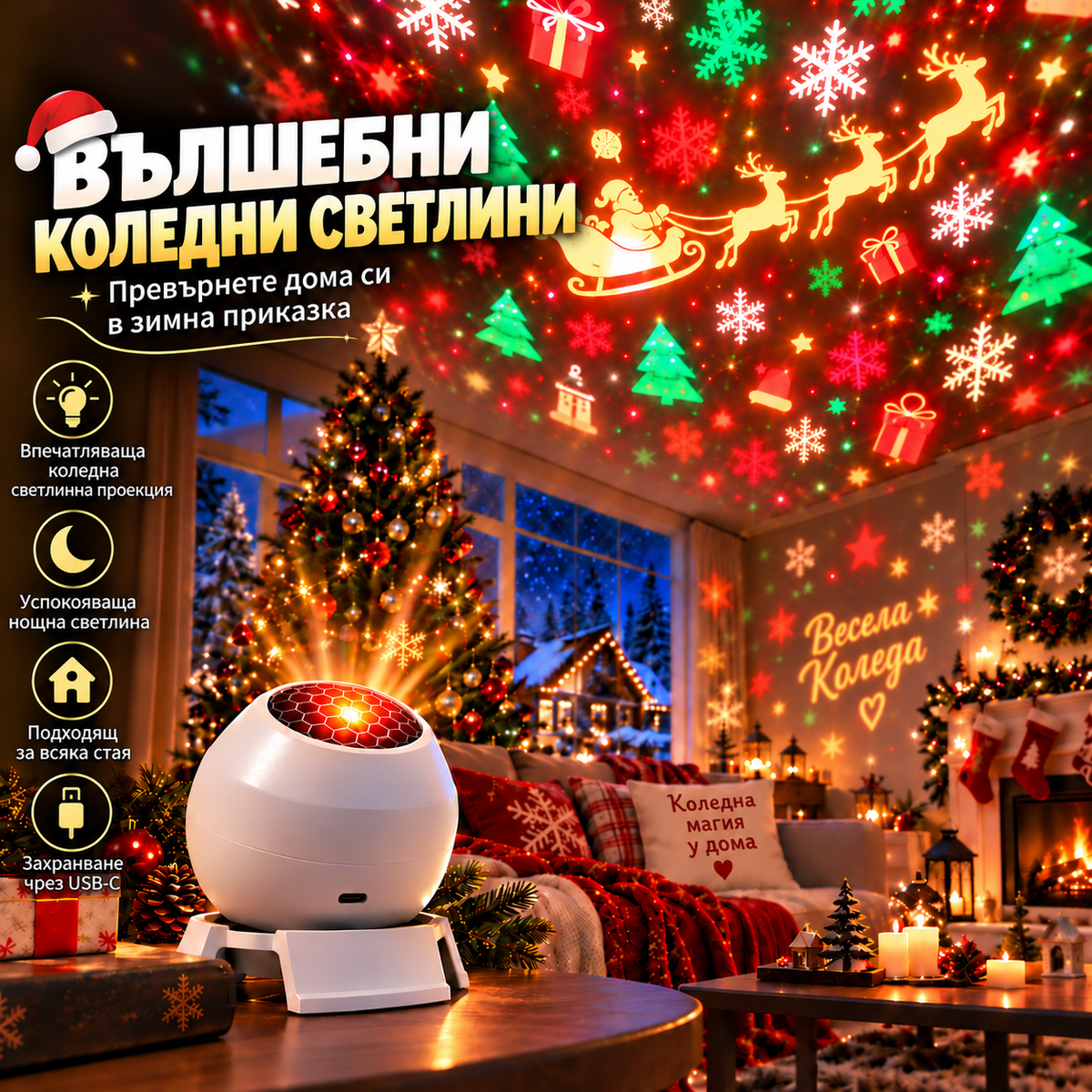 𝑺𝑪𝑵𝑫𝑹® 🎅🎅 Вълшебен коледен проектор и нощна лампа🍹🍹– Превърнете всяка стая във вълшебен коледен свят 🎄✨