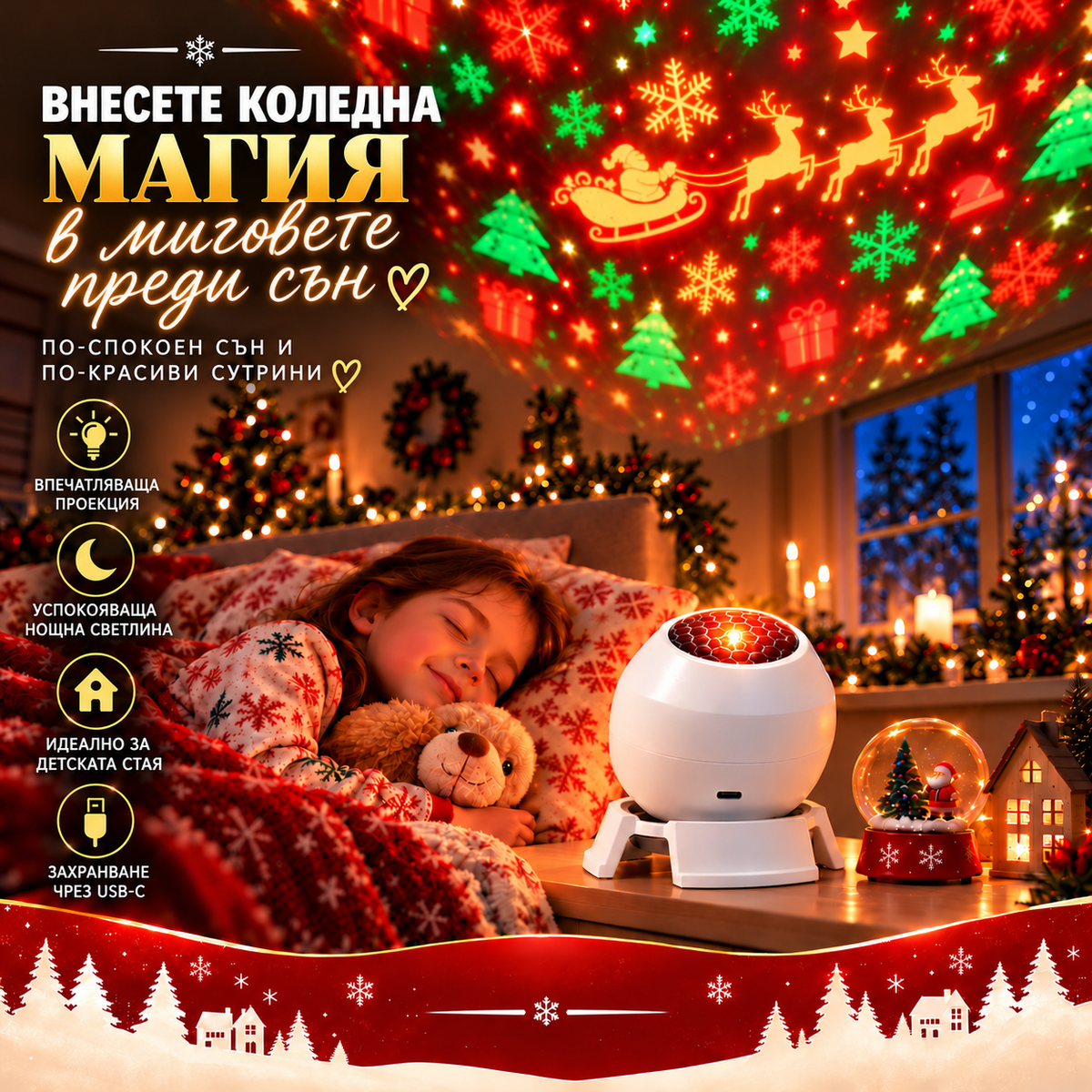 𝑺𝑪𝑵𝑫𝑹® 🎅🎅 Вълшебен коледен проектор и нощна лампа🍹🍹– Превърнете всяка стая във вълшебен коледен свят 🎄✨