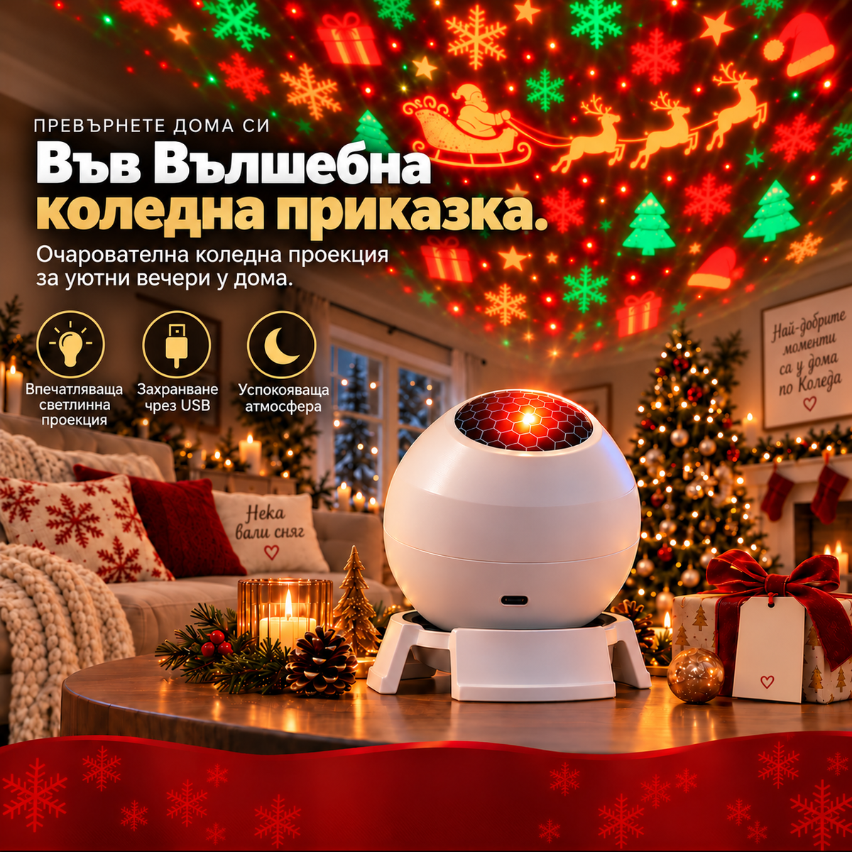 𝑺𝑪𝑵𝑫𝑹® 🎅🎅 Вълшебен коледен проектор и нощна лампа🍹🍹– Превърнете всяка стая във вълшебен коледен свят 🎄✨