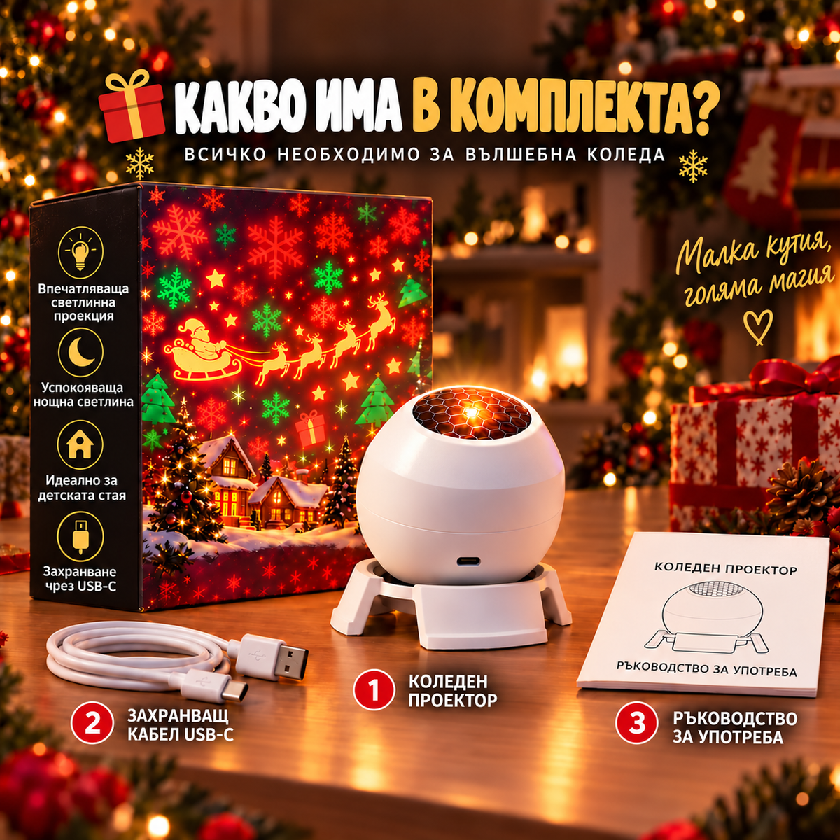 𝑺𝑪𝑵𝑫𝑹® 🎅🎅 Вълшебен коледен проектор и нощна лампа🍹🍹– Превърнете всяка стая във вълшебен коледен свят 🎄✨